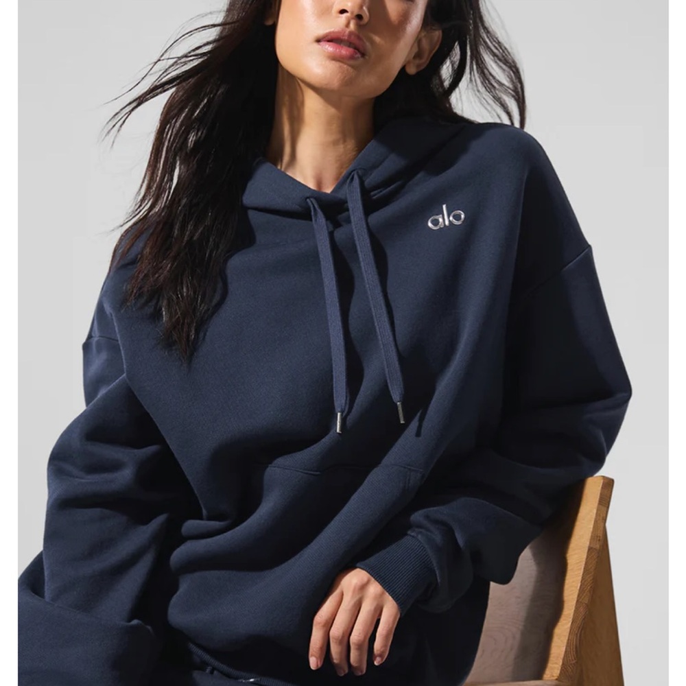 ALO Yoga Navy Blue Relaxed Pullover HoodieSize XL NWT